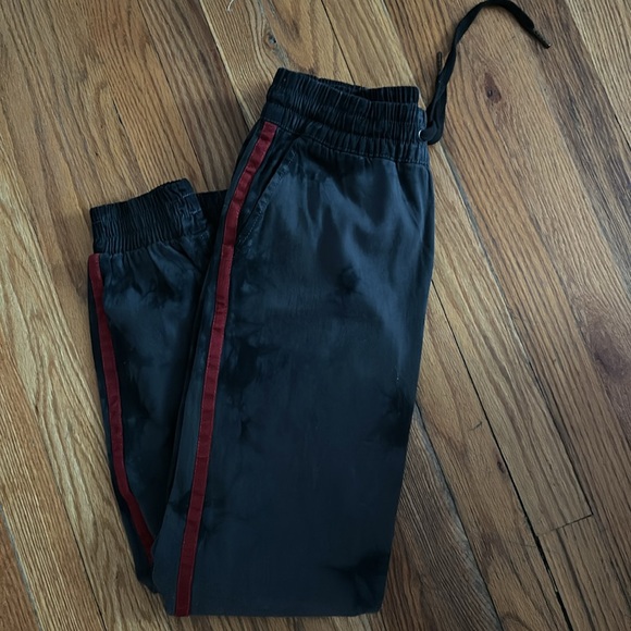 Aqua jogger black tie dye with deep red ribbon tacing stripe on sides. - Picture 1 of 4